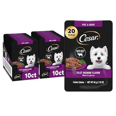 Cesar Mini-Pouch Wet Dog Food, Filet Mignon Flavor, 1.76 oz, 20 Count | Real beef, protein-packed, no fillers or artificial flavors, easy peel-and-serve, slow-cooked tender texture