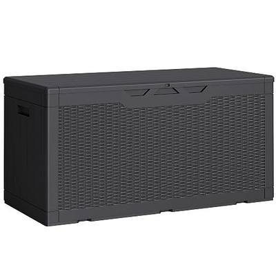 Greesum Outdoor Storage Box 100 Gallon Storage Bin with Lid for Patio Furniture, Garden Tools, Pool Supplies, Lockable, Waterproof and UV Resistant, Black