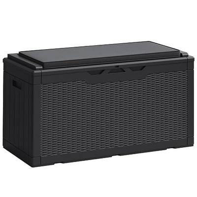 Greesum 100 Gallon Resin Deck Box Large Outdoor Storage Boxes with Cushions for Garden Tools, Patio Furniture Pillows, Pool Supplies, Black