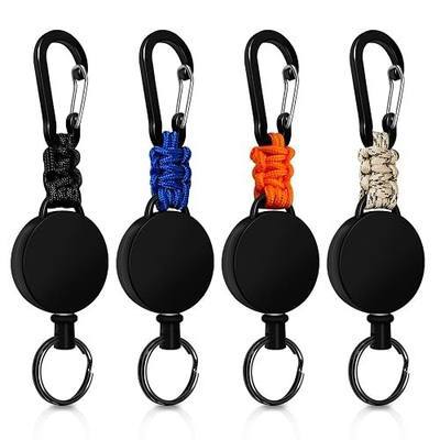 Retractable Keychain 4 Pieces Heavy Duty Carabiner Badge Holder Retractable Badge Reel ID Holder Extendable Key Ring Key Holder with 23.6” Steel Cord and Paracord(Black + Beige + Blue + Orange)