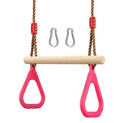 PELLOR Trapeze Bar Gym Rings -Trapeze Swing Bar for Playground Wooden Swing Set with Adjustable Rope Kit Equipment for Children Adult