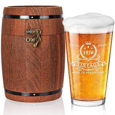 LIGHTEN LIFE 50th Birthday Gifts for Men 16oz,1976 Beer Glass in Barrel Box,50th Birthday Gift Ideas,1976 Pint Glass for 50 Years Old Dad,Husband
