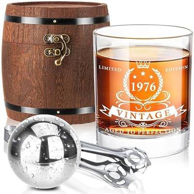 LIGHTEN LIFE 50th Birthday Gifts for Him Men,1976 Whiskey Glass Set in Barrel Box,50 Years Old Gifts,50th Birthday Gift Ideasfor Dad Husband