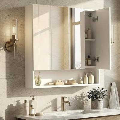VASAGLE KAILYN Collection - Medicine Cabinet Mirror, Bathroom Wall Mirror Cabinet with Storage, Open Compartment, Adjustable Shelves, 6.5 x 27.6 x 29.5 Inches, Cloud White UBBK129W01