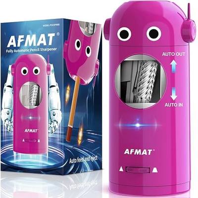 AFMAT Electric Pencil Sharpener for Colored Pencils 7-11.5mm, Fully Automatic Robot Pencil Sharpener, Auto in & Out, Rechargeable Hands-Free for Classroom/Home/Office, Battery Operated, PSX5RB, Pink