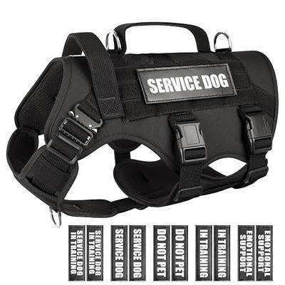 WINSEE Service Dog Vest Harness for Large Dog, Tactical Working MOLLE Vest with 10 Pet Patches, No Pull Heavy Duty Harness for Training Walking