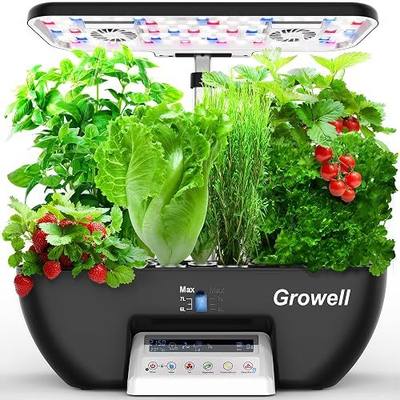Hydroponics Growing System Kit, 17 Pods Herb Garden with 102 28W Full-Spectrum Grow Lights & 2 Fans, Indoor Garden with Water Pump, 10L Water Tank, Auto Timer, Height Adjustable (Black & White)