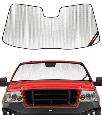 Pigenius Windshield Sun Shade for Ford F150 2004-2008, Lincoln Mark LT 2006-2007. Reflective Aluminum Film Front Window Sunshade - BLAZBLOCK
