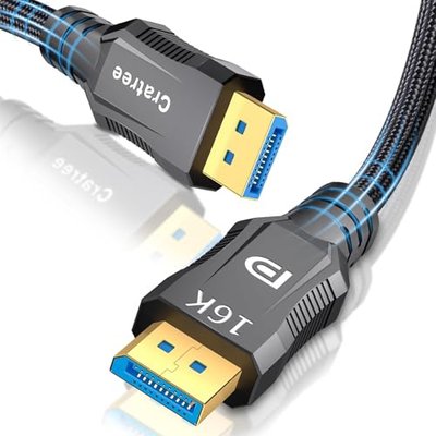 Cratree 16K DisplayPort Cable 3.3 Feet/1M - 16K DP to DP Braided Cord - Support 40Gbps,16K 30Hz,8K 120Hz,4K 240Hz /165Hz /144Hz - Compatible FreeSync/G-Sync/Gaming Monitor,PC