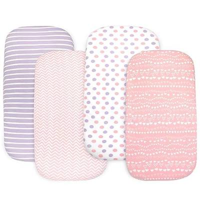 Cotton Fitted Bassinet Sheets, Bedside Sleeper Sheets 33x20x4, Pink-Purple-White, 4 Pack