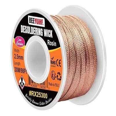 Desoldering Wick Braid 30M - 98ft Length 2.5mm Width Solder Wick Braid with Flux, Cable Remover Tool Solder Sucker W 0.10'' L 98'