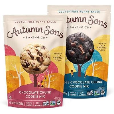 Autumn Sons Baking Co. Gluten Free Chocolate Chunk & Double Chocolate Chunk Cookie Mix Combo Pack. Vegan Plant Based Baking Mix. Top 9 Allergen Free. 9.3 oz (Pack of 2)