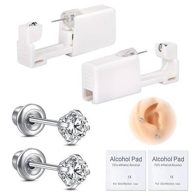 Ear Piercing Gun Kit,Self Disposable Ear Piercing Kit 316L Surgical Stainless Steel with Star Cubic Zirconia, At Home Self Ear Piercer Kit Tool with 4mm White CZ Stud