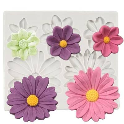 Flower Blossoms Silicone Mold Daisy Chrysanthemum Flower Fondant Mold for Cake Decoration Chocolate Cupcake Topper Candy Sugar Craft Polymer Clay Gum Paste