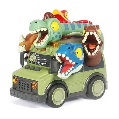 DINOBROS School Bus Toy with Light and Sound, Dinosaurs Friction Powered Car Bus Toys for Kids Crazy Dino