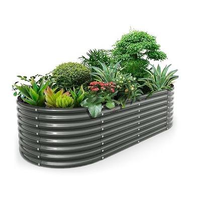Anleolife 8x4x2ft Oval Deep Root Galvanized Raised Garden Bed, Quartz Grey | 478-Gallon Capacity, 24in Soil Depth, Interior Bracing and Broad Crop-Row Space for Tomatoes, Peppers and Seasonal Rotation