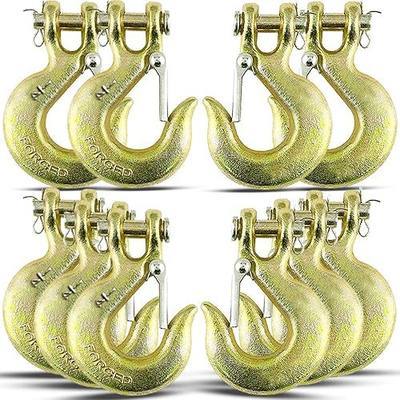 12 Pack 1/4" G70 Chain Hook Clevis Slip Hook for Trailer | G70 forged steel,safety latch, 12600‑lbs capacity,1.2" opening for trailer truck transport tow