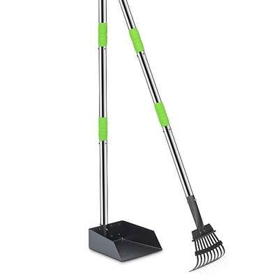 Niubya Pooper Scooper for Dogs, Metal Poop Scooper Tray and Rake Set with Adjustable Long Handle, Dog Pooper Scooper for Pet Waste Removal