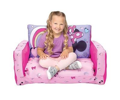 Minnie Mouse Inflatable Sofa Bed for Kids – 2-in-1 Flip Open Couch to Lounger & Nap Mat, Over 4ft Long, Removable Cover, Indoor/Outdoor Use, Ages 2–5
