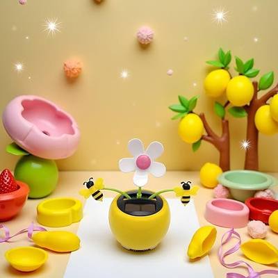 Apple Blossom Solar Dancing Flower Sunflower Toy, Figurines Ornament, Car Swinging Decoration, Windowsill Honey Bee Swing Toys and Games