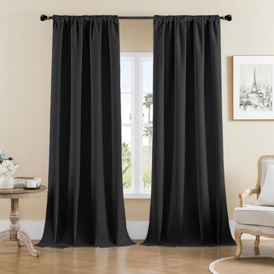 Joydeco Faux Linen Blackout Curtains for Bedroom,Black Blackout Curtains 120 inches Long,100% Blackout Solid Thermal Insulated Window Drapes Luxury Decor for Living Room(W52xL120 Inch,Black)