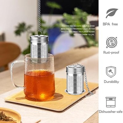 2 Pack Stainless Steel Tea Infusers, Extra Fine Mesh Strainers with Drip Trays, Brew Loose Tea