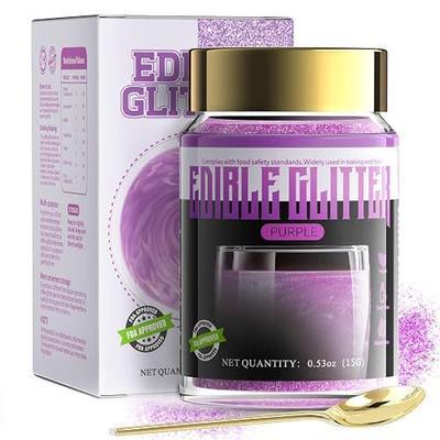 LOCDO Edible Glitter, Edible Luster Dust -100% Food Grade Brew Glitter for Drinks & Food & Cake No Taste or Texture, Vegan Allergen-Free (Purple, Large 15G)