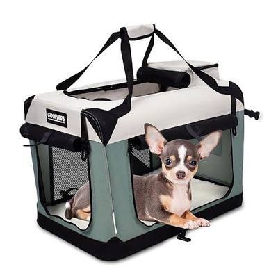JESPET Soft Dog Crates Kennel for Pets, 3 Door Soft Sided Folding Travel Pet Carrier with Straps and Fleece Mat for Dogs, Cats, Rabbit, Indoor&Outdoor Use(5-Shale Green, Small(24"L x 16.5"W x 16.5"H))