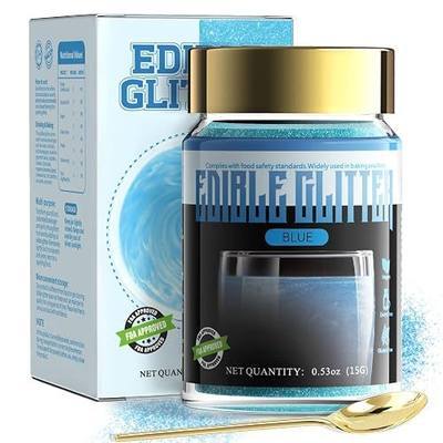LOCDO Edible Glitter, Edible Luster Dust -100% Food Grade Brew Glitter for Drinks & Food & Cake No Taste or Texture, Vegan Allergen-Free (Blue, Large 15G)