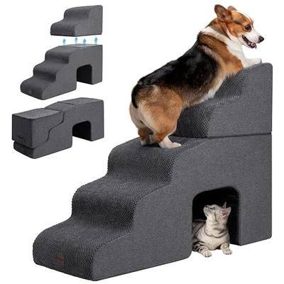 Garnpet Dog Stairs for High Beds with Tunnel, 5-Step Dog Steps for Small Dogs and Cats, Foldable Pet Stairs for High Bed Climbing, Non-Slip Balanced Pet Step Indoor, Dark Grey