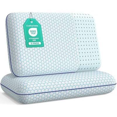 CushyOasis Memory Foam Pillows for Side, Back and Stomach Sleepers, Set of 2, Bed Pillow with Washable Cover and Breathable Mesh, Bed Pillow for Sleeping (Blue,Standard Size)
