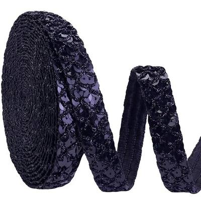 Black Sequin Ribbon Trim Braid Trim Inelastic Glitter Ribbon for Crafts Sewing, Embellishments (5.5 Yards, 0.9 Inch)
