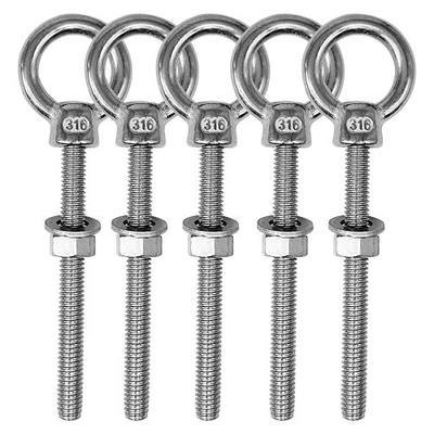Eye Bolts, 5pack 1/4" x 2-3/8" Heavy Duty Shoulder Lifting Ring Threaded Eyebolts with Nuts Washers 316 Stainless Steel Marine Grade Eyebolt
