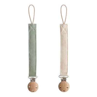 mushie Linen Baby Pacifier Clip Holder (Olive/Shifting Sand) | Soft Linen Fabric, BPA-Free Clip, 2 Pack, Universal Fit