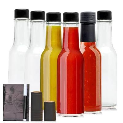 5oz Glass Bottle, Clear Woozy Bottles with Shrink Capsules 6 Pack | Empty Small Beverage/Canning Bottles with Black Caps for Kitchen and Party,Home Brewing Wine & Juicing for Bordeaux Wine