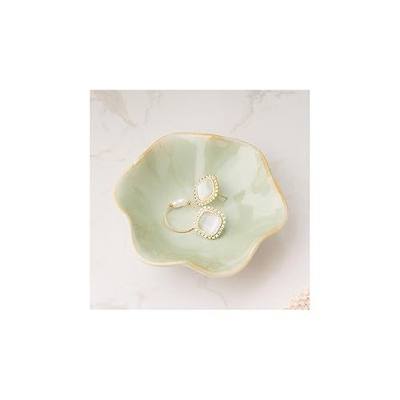 Mecaikru Ceramic Trinket Dish, 4in Ring Tray with Kiln Glaze Jewelry Dish | Raised edges keep tiny accessories gathered in one spot, keeping earrings, necklaces and keys easy to see and reach.