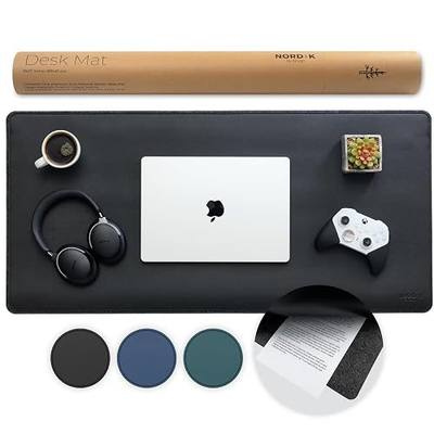 Nordik Felt and Leather Desk Mat Non-Slip - Black - 35 X 17 Inch - Felt and Vegan Leather Desk Pad - Document Organizers - Desk Blotter and Desktop Mat - Desk Protector Laptop Desk Matt for Desktop