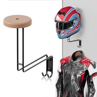 Helmet Holder Wall Mount, Motorcycle Helmet Rack with 2 Hooks - Hanger for Bike Coats, Caps, Sports Gear