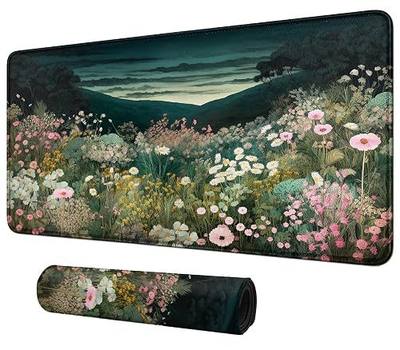 Wildflower Field Mouse Pad, 24" x 14" Playmat for MTG, TCG, RPG, CCG Trading Card Games, Computer, Office