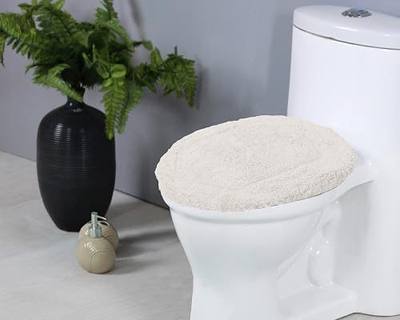 Home Weavers Luxury Collection 18" x 18" Toilet Lid Cover – 100% Cotton, Ivory, Tufted, Soft & Absorbent, Non-Slip, Machine Washable Bathroom Lid Cover Mat