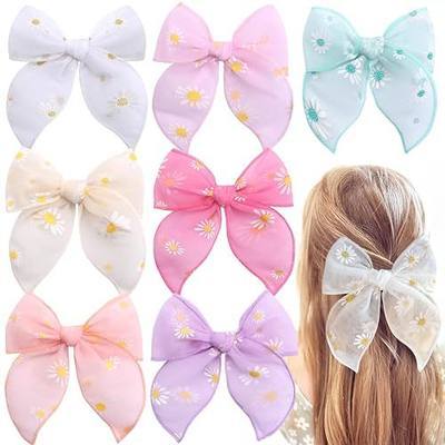 7 PCS Tulle Hair Bows for Girls, Large Daisy Hair Barrettes, Handmade Cute Wedding Hair Accessories for Baby Girls Infants Toddler Teens Women Birthday Party