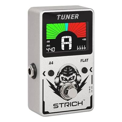 STRICH Tuner Pedal, Silver, Compact with Large Color Screen - Precision Chromatic Drop Tuning, 430-450Hz A4, True Bypass for Electric Guitar & Bass