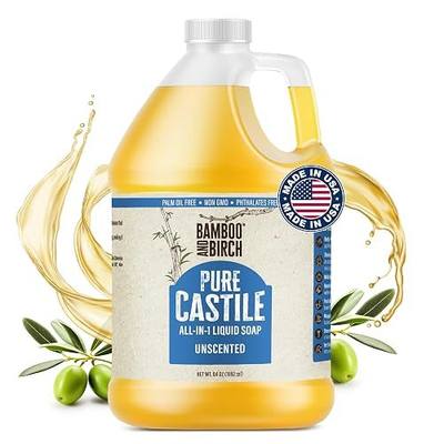 BAMBOO AND BIRCH Pure Castile Soap Liquid, Unscented, 64 oz | Certified Palm Oil Free, Natural Soap
