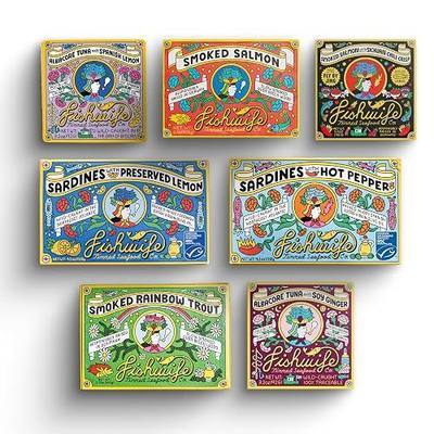 Fishwife Starter 7-Pack (Variety of Tinned Seafood including Smoked Salmon, Rainbow Trout, Sardines, Tuna & More!) | Gluten Free, High Protein, Omega-3s | Hand-Packed
