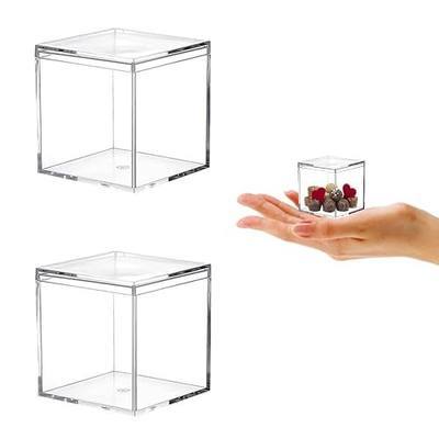 KissYou Small Acrylic Box Clear Display Case Plastic Square Cube 2 Packs Candy Box with Lid Jewelry Storage Contanier