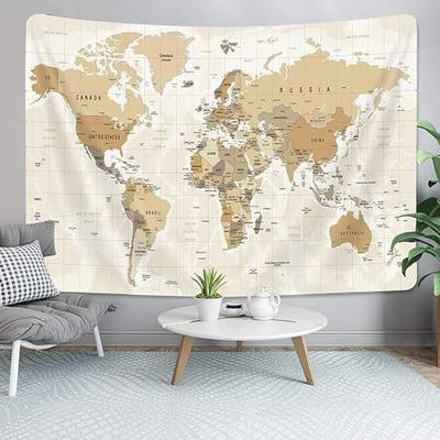 Old World Map Tapestry, Map of World Tapestry Wall Hanging for Kids Students, Vintage Asia Europe America Africa Japan Beige Wall Poster Tapestries for Bedroom Living Room Office Wall Decor, 60X40in