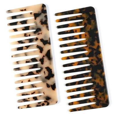 TaShow Hair Detangling Comb, 2 Pack Large Cellulose Acetate Wide Tooth Comb for Wet and Dry, Women's Thick Curly Wavy Hair (Tortoise Shell, Ivory)
