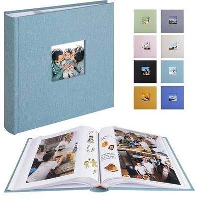 1DOT2 Photo Album with Writing Space 50 Pages 4x6 Photos Hold 200 or 5x7 Pictures Hold 100, Linen Cover Small Photo Book Albums with Memo for Anniversary Wedding Baby (Cyan Blue)