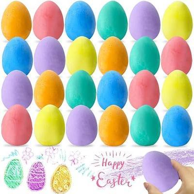 AMENON 24 Pack Easter Sidewalk Chalk Large Size 6 Colors Easter Basket Stuffers Colorful Egg Chalk Outdoor Toddler Kids Easter Hunt Classroom School Chalkboard Playground Drawing Easter Party Favor