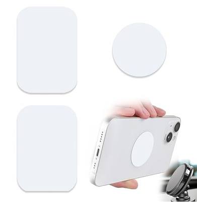 Phone Magnets - Universal Metal Plates, 2 Rectangular and 2 Round with Adhesive, Car Magnets (White)